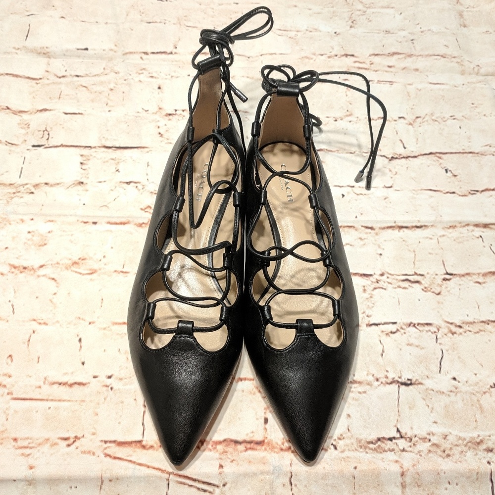 🎉 SALE NWOB Coach Lace up Justine Pointed Flats - Picture 5 of 8